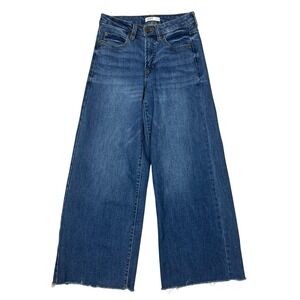 OAT New York Wide Leg Cropped Jeans Womens 26x25 Blue Stretch Denim Raw Hem